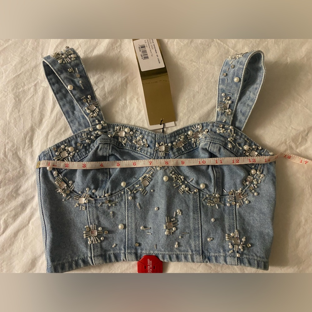 PatBo Hand-beaded Denim Top NWT - Picture 11 of 16
